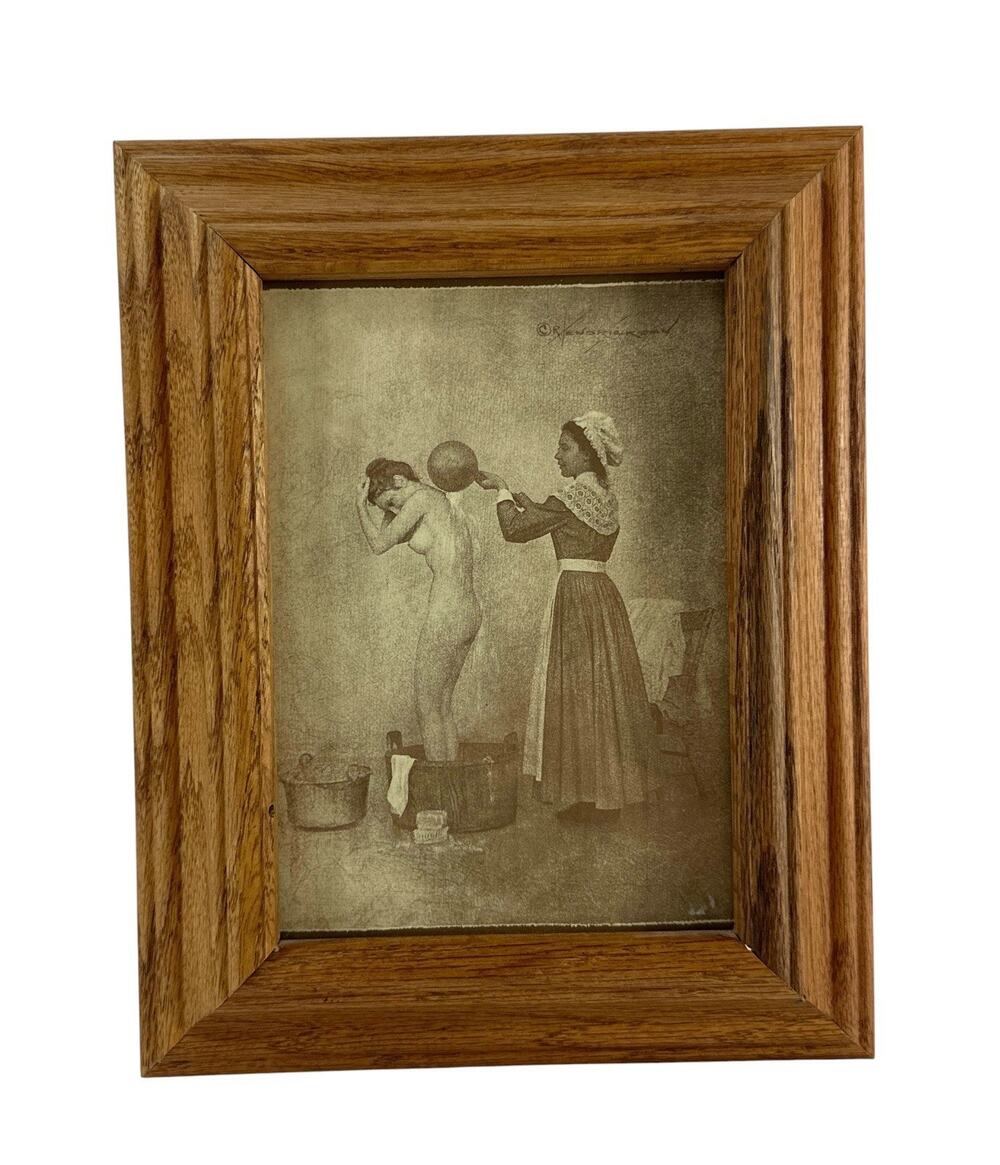 Vintage R Hendrickson Nude Bathing Woman Maid Service Sepia Print 8x10”
